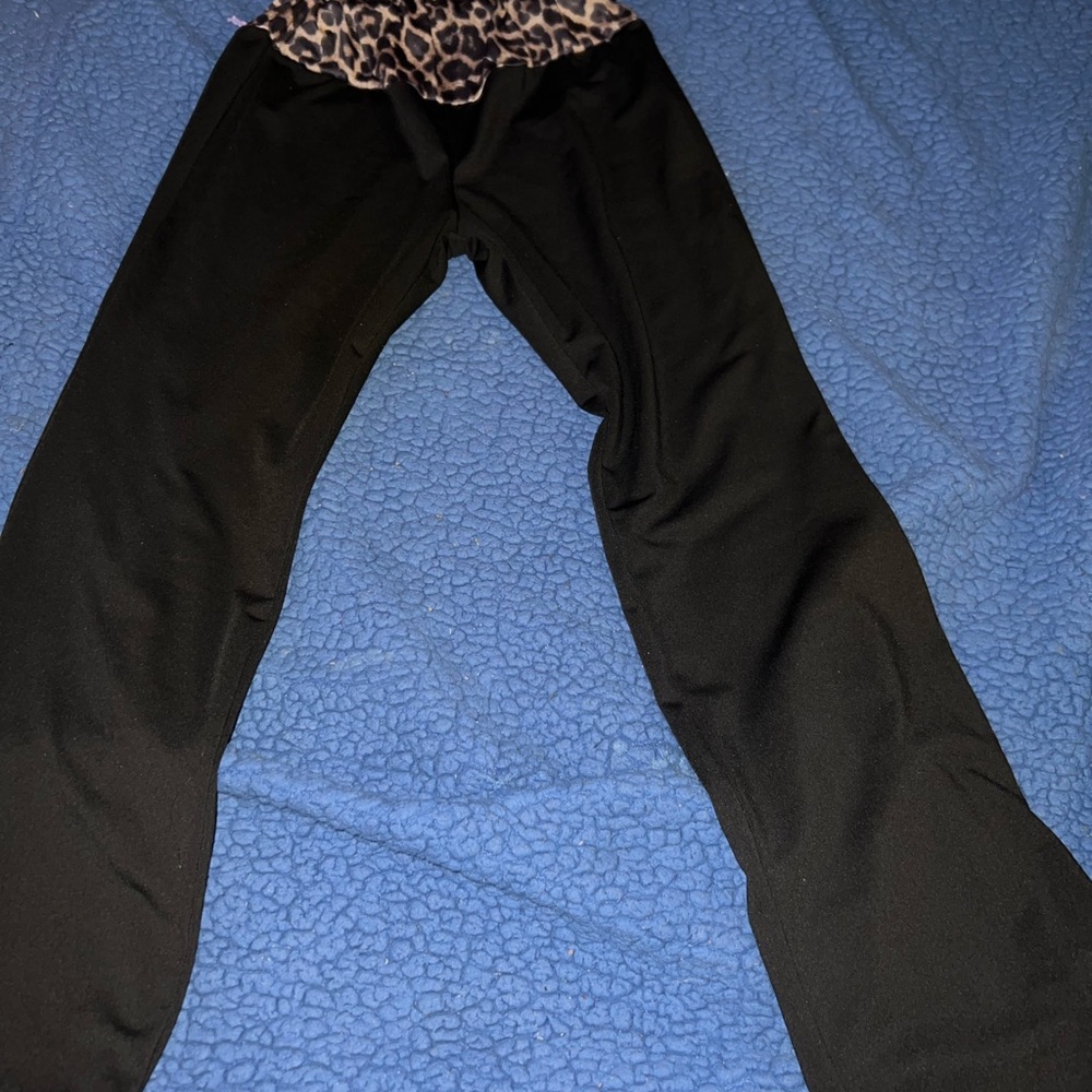 Zara Black Leggings with Leopard Print Waistband